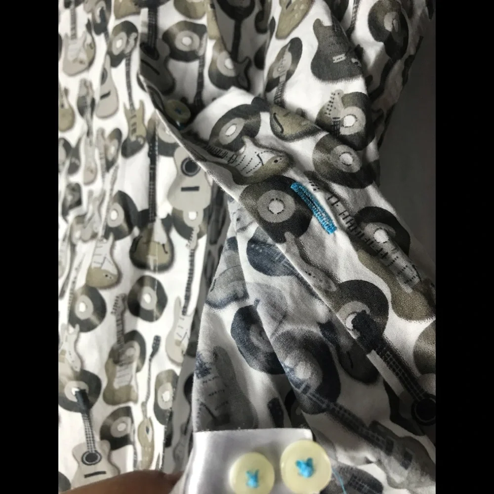 AGE OF WISDOM Guitar Print Button Down Dress Shirt 12-14 Boys